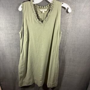 Briggs women linen tank dress medium sage coastal beachy vacation pockets ruffle